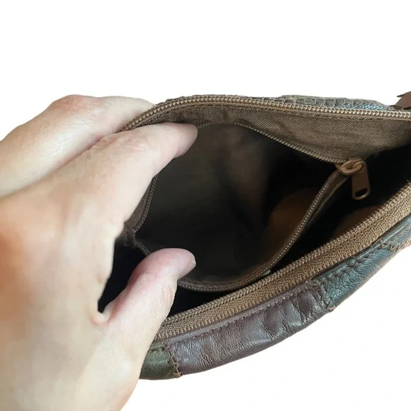 Vintage 90s leather patchwork crossbody mini bag brown - Picture 12 of 14